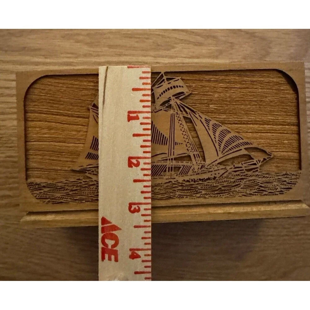 Lasercraft Napkin/Letter Holder Walnut 3 Mast Ship Laser Engraved American‎ VTG - Picture 4 of 6